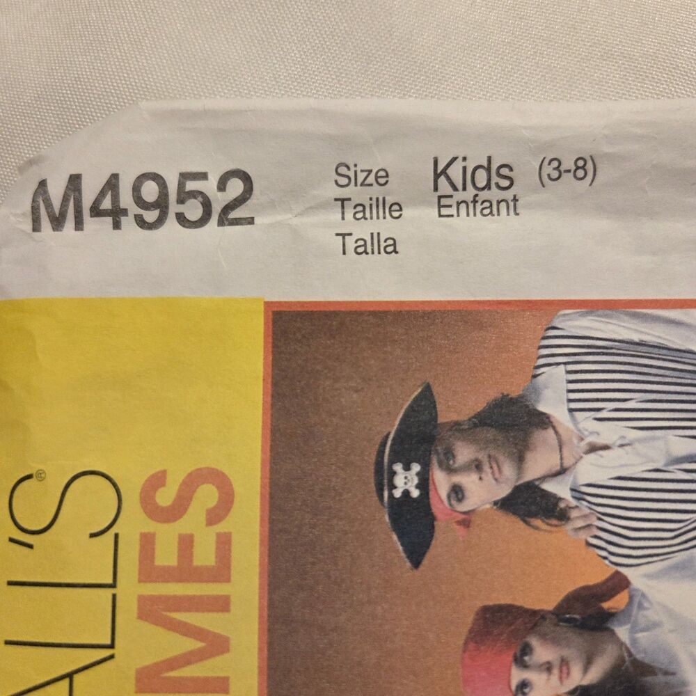 McCall’s Costume Pattern M4952 Pirate KIDS 3-8 Shirt Pants Skirt Vest Belt Sash - Picture 2 of 5